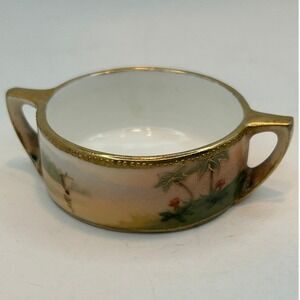 Antique Nippon Hand Painted Miniature Open Salt Cellar Landscape Gilt Moriage